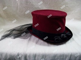 Dark Victorian Vamp Burgundy Hat Veil Steampunk Elizabethan Dickens Xmas Caroler - £21.19 GBP