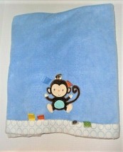 TaGgies Blue Monkey Plush Blanket White Trim with Blue Circles - $46.52