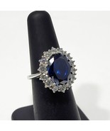 14k White Gold Plated Silver 3Ct Simulated Blue Sapphire Engagement Halo... - £94.60 GBP