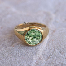 12mm Moss Agate Gemstone Ring, Solid 925 Sterling Silver Ring Women Ring| Round - £55.95 GBP