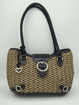 BRIGHTON Black Embossed Leather And Woven Straw Purse Multi-Pocket - $45.08