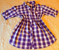 SHASA PURPLE WHITE CHECKS 3/4 SLEEVE TOP TUNIC BUTTON DOWN SHIRT ELASTIC... - $5.93