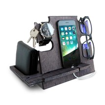 Wooden Desk Izer Slate Gray, Docking Station For Men, Smartphone Stand - $54.99