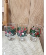 3Pc Set Vtg Libbey Footed Christmas Holiday Glass Tumblers Wreath Candle... - $24.99