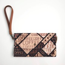 Handmade Brown Coffee Geometric Canvas Envelope Wallet Clutch 7.5&quot; x 4.5&quot; - £15.50 GBP