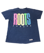 Vintage Roots Canada Spellout Blue Single Stitch T Shirt Medium Made in ... - $29.69