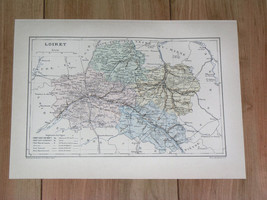 1887 Antique Original Map Of Department Of Loiret Orl EAN S / France - £17.74 GBP