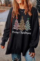 Black Merry Christmas Leopard Trees Graphic Sweatshirt - £26.45 GBP