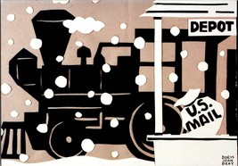 Vtg Postcard Old Fashioned Train at the Depot, Colored Paper Design, Doris Jean - £5.17 GBP