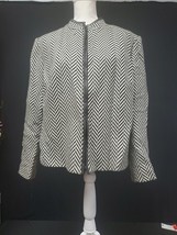Oscar De La Renta Coat Jacket Size 18W Wool Black &amp; White Chevron Zip Vi... - $5,527.63 MXN