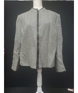 Oscar De La Renta Coat Jacket Size 18W Wool Black &amp; White Chevron Zip Vi... - $5,527.63 MXN