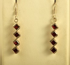 Vintage Sterling Sign 925 Four Red Garnet Stone Dangle Hook Earrings - £39.56 GBP