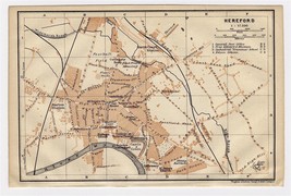 1906 Antique City Map Of Hereford / Herefordshire / England - $24.20