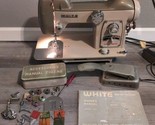 1950s WHITE MODEL 764 ZIG ZAG SEWING MACHINE w/ Pedal Manual Accessories... - $240.73