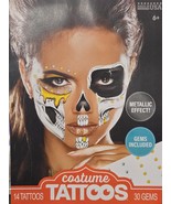 White &amp; Metallic Gold Skull Temporary Face Tattoos With Gems, 44pc 14 Ta... - $300.87 MXN
