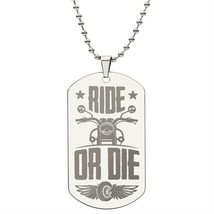 Ride or Die Engraved Dog Tag Necklace Stainless Steel or  18k Gold w 24&quot; Chain - £37.62 GBP+