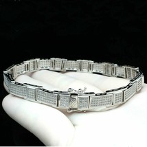 Men&#39;s Link Tennis Bracelet D/VVS1 Lab-Created 14K White Gold Plated Silv... - $300.38 CAD