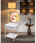 Modern Standing Floor Lamp Reading Storage End Table Living Room Gold Dr... - £58.89 GBP