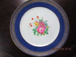 CAULDON CHINA ENGLAND 3 DINNER PLATES COBALT AND GOLD BAND FLOWERS 10.5&quot; ^^ - £99.55 GBP