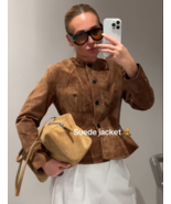 ZARA BNWT 2025. WHISKY BROWN LEATHER JACKET BLAZER PEPLUM FLARED HEM. 63... - $3,785.55 MXN