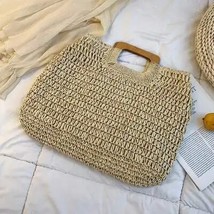 Large capacity totes for women wicker woven wooden handbags summer beach straw bag lady thumb200