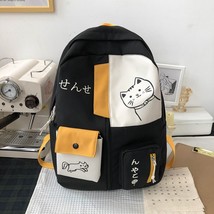 Preppy Style Cat Printing Student School Bags Women Contrast Color Backpack Casu - £27.81 GBP