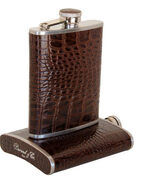 Brizard  Flask 8 oz. Tobacco Croco Pattern Leather  Made in USA NIB - $2,732.18 MXN
