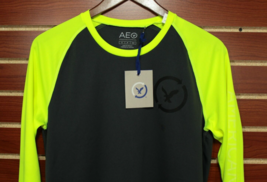 NEW Men&#39;s AE Athletic Long Sleeve Shirt Gray / Neon Running T-Shirt AEO ... - £15.63 GBP