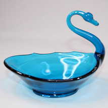 Viking Art Glass Blue Swan Candy Trinket Bowl Dish With Rippled Edges Vintage - £8.51 GBP