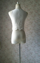 White Sleeveless Lace Tank Tops Summer Wedding Bridesmaid Lace Crop Top image 7