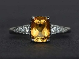 2.20Ct Simulated Yellow Citrine Engagement Ring 14K White Gold Plated Silver - £93.86 GBP