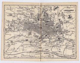 1887 Original Antique City Map Of Lausanne / Switzerland - £22.82 GBP