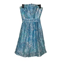 Lilly Pulitzer Women Dress Strapless Floral Silk Blend Lined Fit Flare Blue Sz.2 - £27.62 GBP