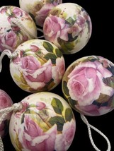Romantic Roses Christmas Ornaments Set Lot 7 Balls Shabby Pink Floral Victorian - £60.12 GBP