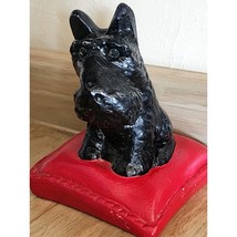 Vintage Dog On Pillow Chalkware Figurine Scottie Dog Black Scottish Terrier - $15.97 CAD