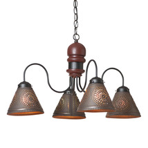 Irvins Country Tinware 4-Arm Cambridge Wood Chandelier in Rustic Red - £308.47 GBP