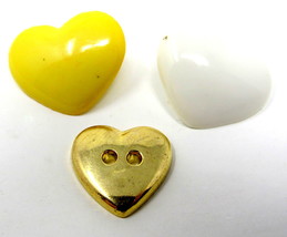 3 Hearts - 2 Shank 1 Two Holes Buttons 1/2&quot; Plastic Vintage Blouse Costu... - $9.89