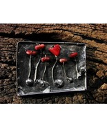 Red poppies brooch flowers metalwork energetic stone  method retro charm... - $36.00