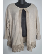 Chicos Womens Cardigan Sweater 3 XL Beige Tan Brown Fringe 3/4 Sleeves W... - $24.99