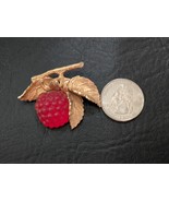 1960 Napier Raspberry Pin Brooch Red Gold Tone Glass Leaves Branch 1.5 I... - $87.99 CAD