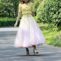 Adult Rainbow Tulle Maxi Skirt Outfit Plus Size Rainbow Color Holiday Tutu Skirt image 8