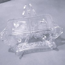 Etched Glass 3-Section Relish Tray With Handles &amp; Feet Floral Design Ele... - $185.64 MXN