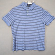 Polo Ralph Lauren Men&#39;s L Blue Striped Polo Shirt Navy Pony Logo Custom ... - $22.00