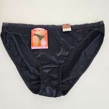 Vassarette No Ride Up Bikini Panties Black Lace Nylon Spandex Sissy Shiny 10 NEW - £18.55 GBP