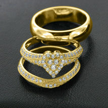 2.25CT Round Diamond 14k Yellow Gold Over Love Trio Engagement Wedding Ring Set - £87.48 GBP