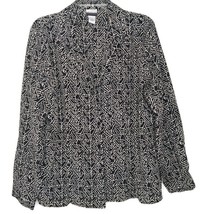 Kim Rogers Size XL Womens Blouse Button Front Long Sleeve V-Neck Black White - £9.70 GBP