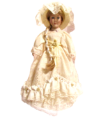 vintage 18" doll w/stand, beige dress &amp; hat, under slip, shoes - $25.00