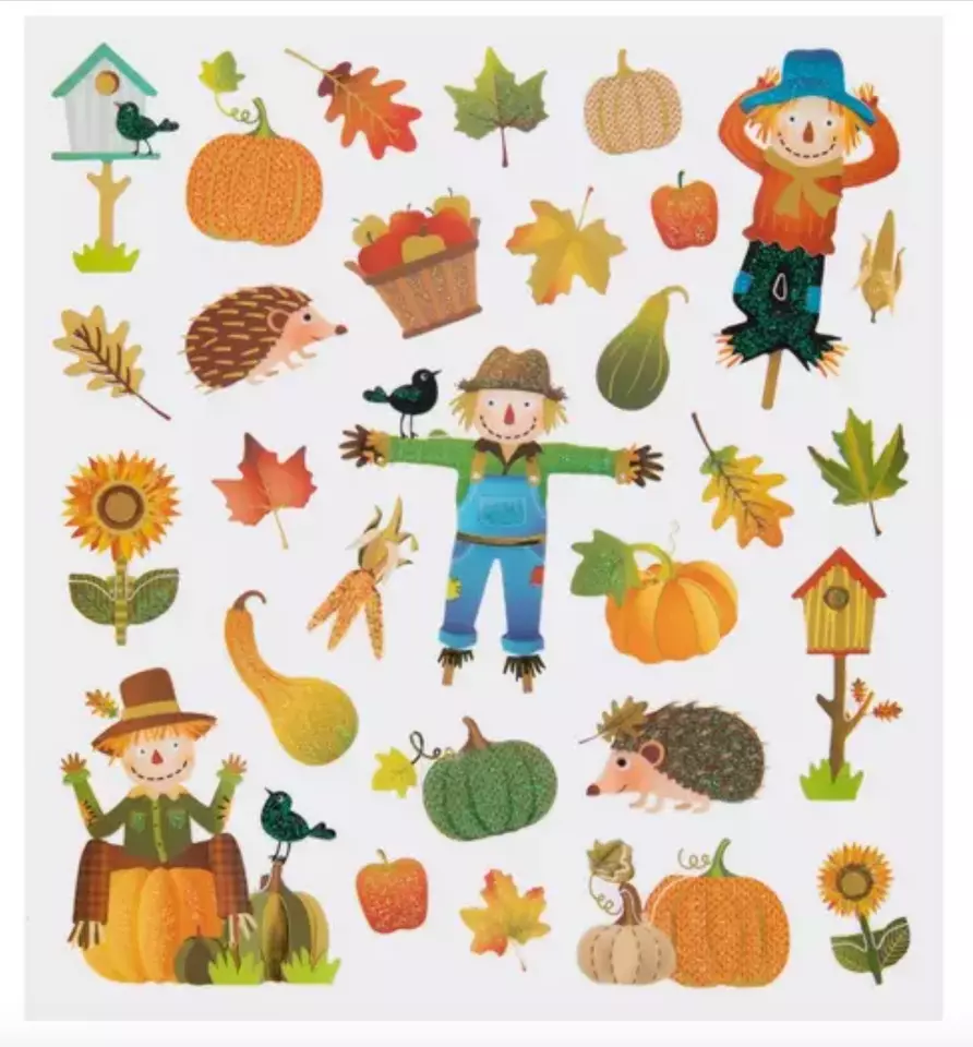 Stickers Glitter Scarecrows Fall Harvest Papercraft Planner Crafts Scrap... - £6.94 GBP