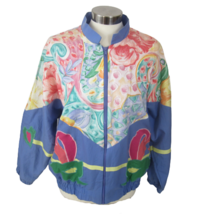 Southern Stiches vintage women&#39;s track jacket full zip floral 1980s cott... - £35.19 GBP