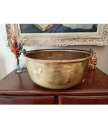 Large old yellow copper pot 3.6 kg, wrought iron handle - €365,23 EUR